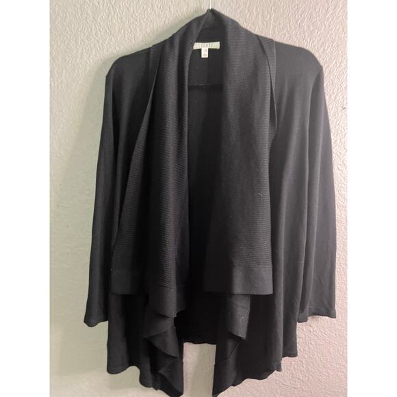 Spence Shrug Sweater Womens L Black Knit Open Front Asymmetrical Draped Cardigan - Picture 1 of 8